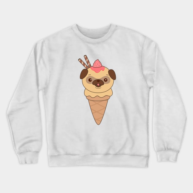 Kawaii Cute Pug Ice Cream Cone T-Shirt Crewneck Sweatshirt by happinessinatee